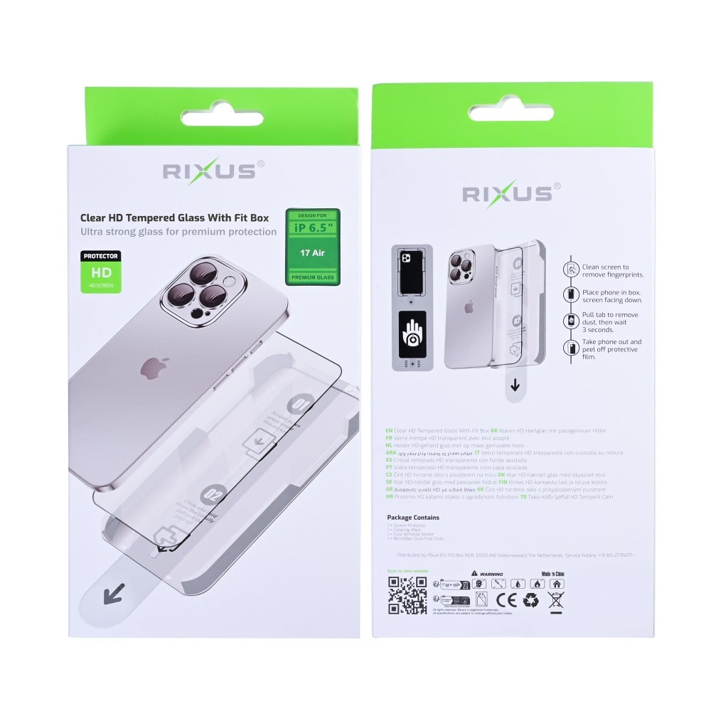 Rixus Clear HD Tempered Glass With Fit Box For Apple iPhone 17 Air