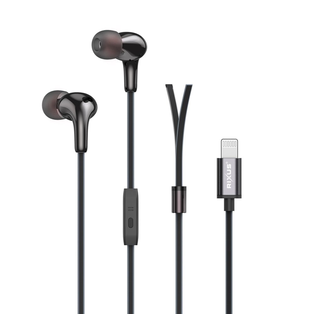 Rixus RXHD27L Stereo In-Ear Lightning Connector Wired Earphone Black