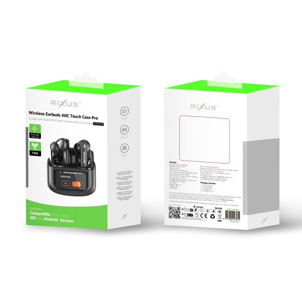 Rixus RXBH63B Wireless Earbuds Touch Pro Black