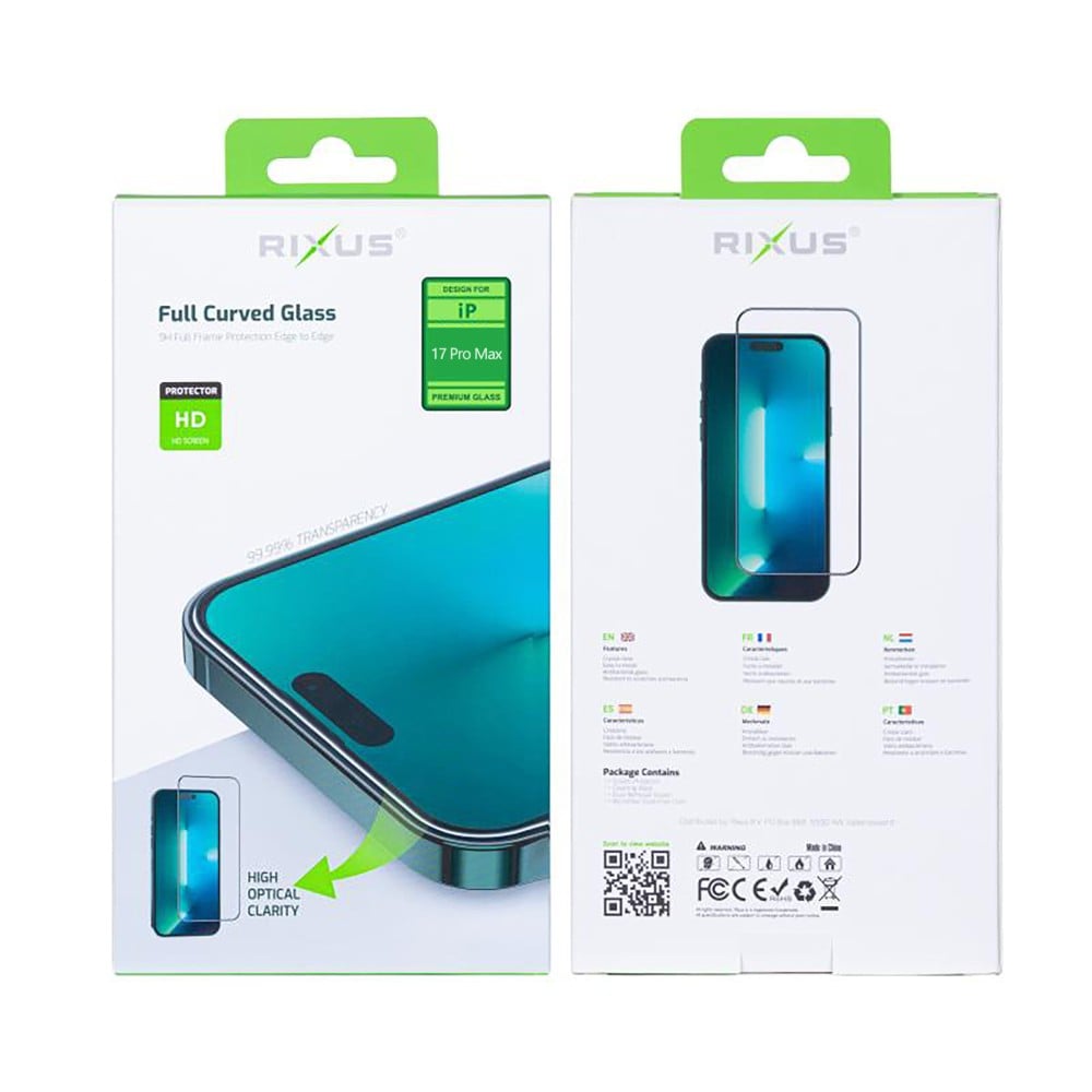 Rixus Clear HD Full Curved Edge Tempered Glass For Apple iPhone 17 Pro Max