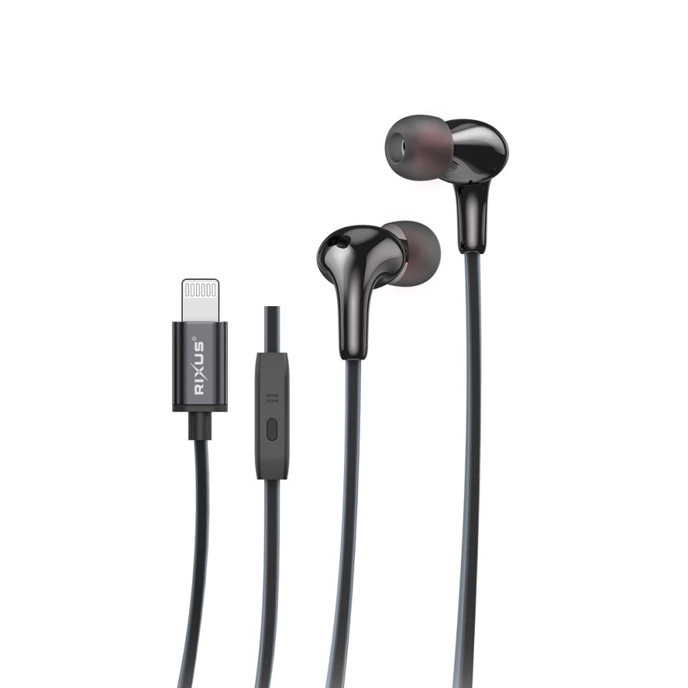 Rixus RXHD27L Stereo In-Ear Lightning Connector Wired Earphone Black